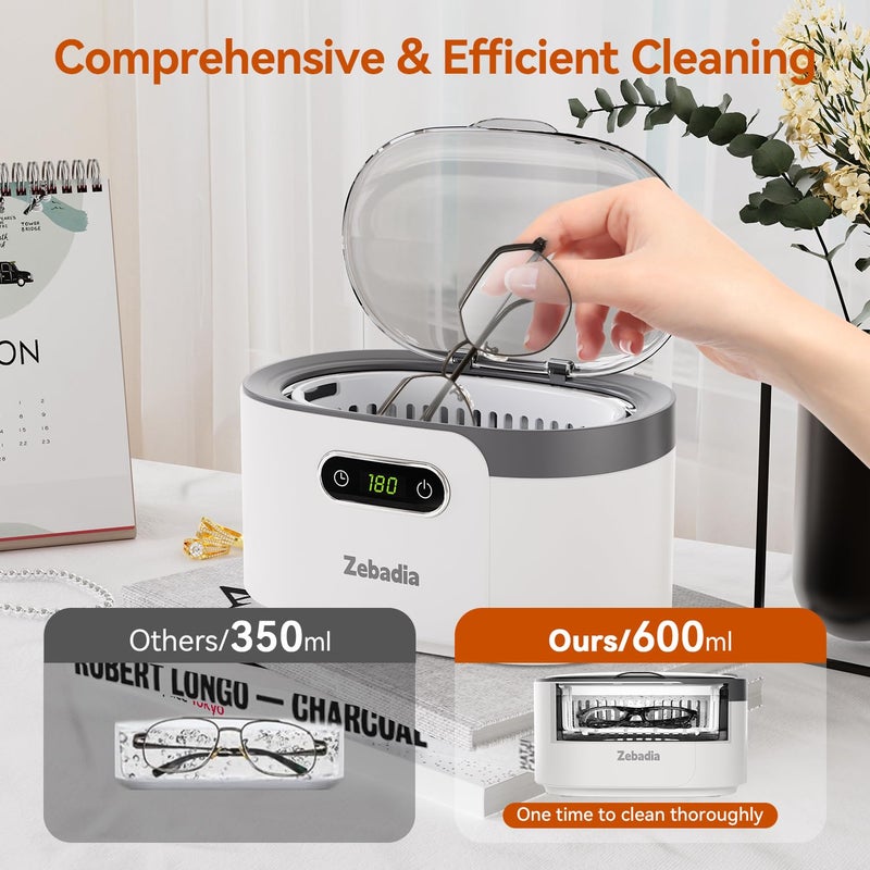 ZEBADIA Ultrasonic Jewelry Cleaning Machine: 600ml Sonic Cleaner with Digital Timer for Eyeglasses, Silver, Rings, Coins, Makeup Brush, Parts - Image 3